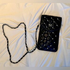 Badgley Mischka black quilted pearl cell phone crossbody bag